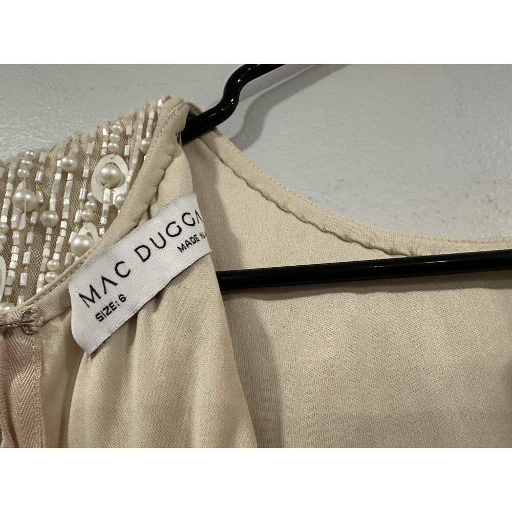 Mac Duggal 93893 Beige High Neck Short Sleeve Embellished Midi Sheath Dress Sz 6 - Picture 7 of 8
